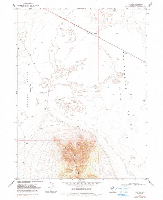 Classic USGS Ventosa Nevada 7.5'x7.5' Topo Map Image