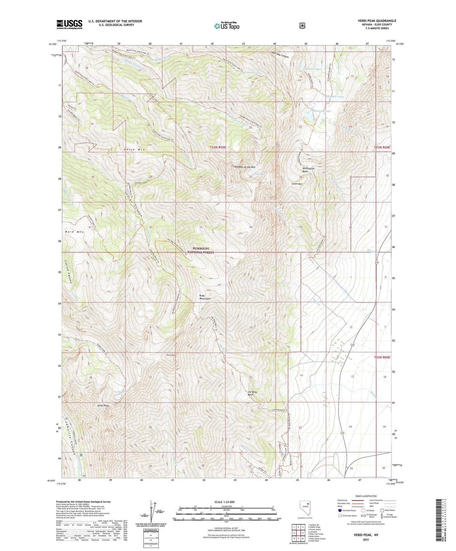 Verdi Peak Nevada US Topo Map Image