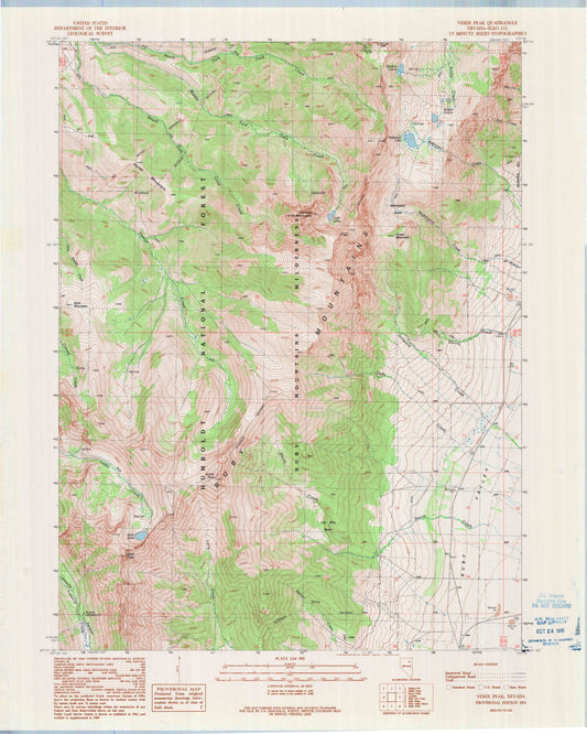 Classic USGS Verdi Peak Nevada 7.5'x7.5' Topo Map Image