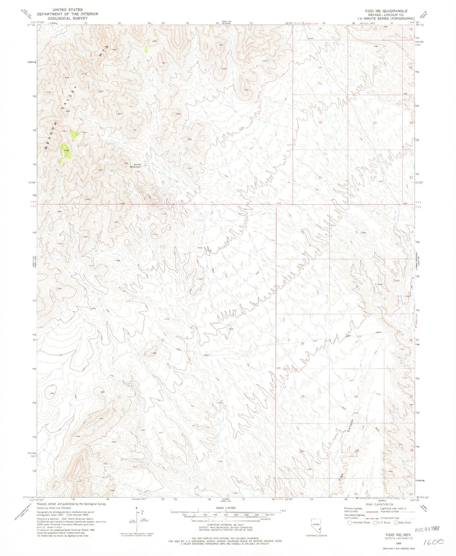 Classic USGS Vigo NE Nevada 7.5'x7.5' Topo Map Image