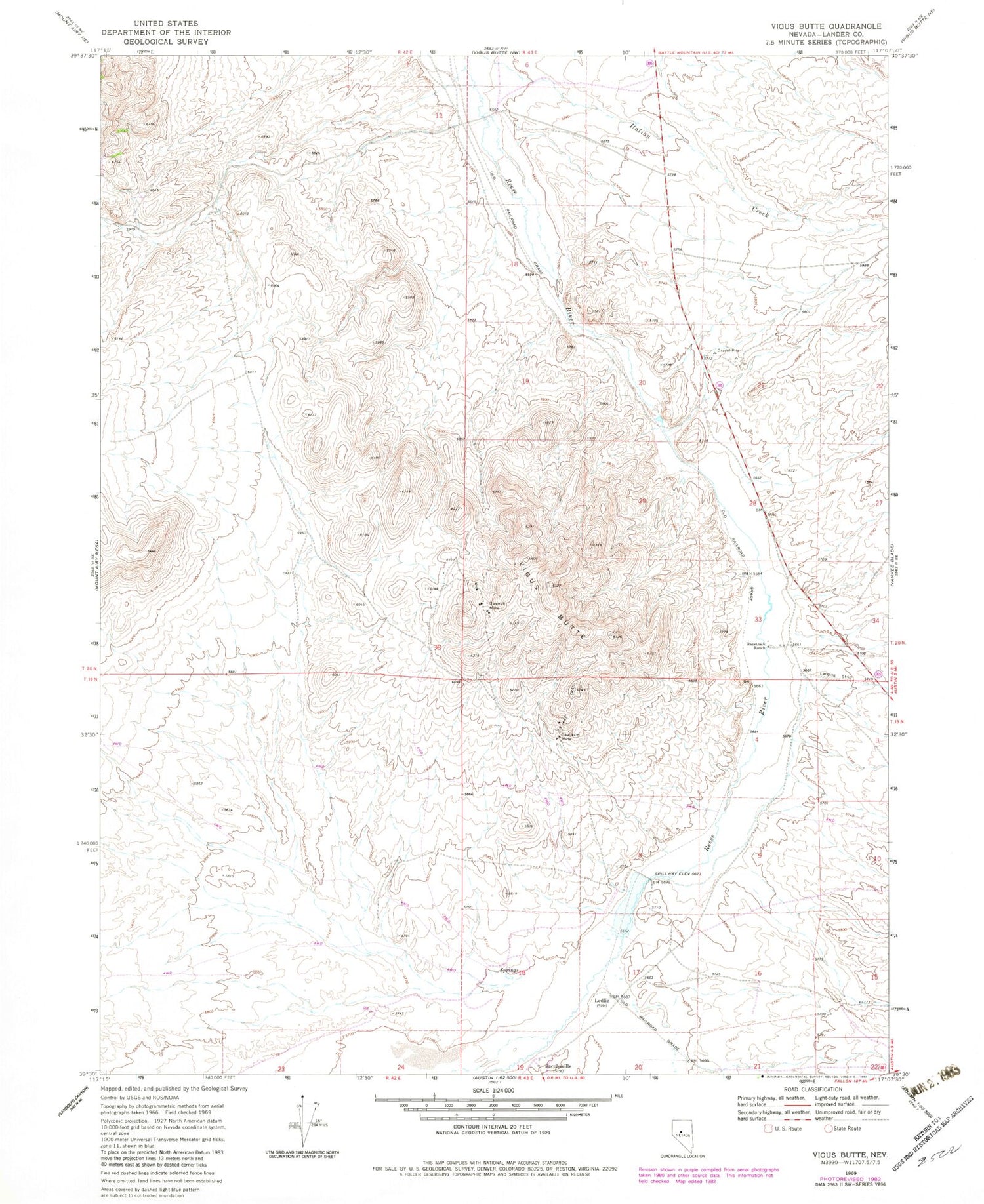 Classic USGS Vigus Butte Nevada 7.5'x7.5' Topo Map Image