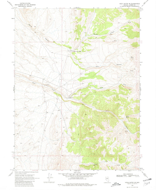 Classic USGS Vigus Butte NE Nevada 7.5'x7.5' Topo Map Image