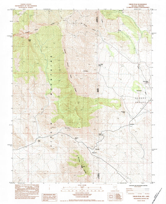 Classic USGS Virgin Peak Nevada 7.5'x7.5' Topo Map Image