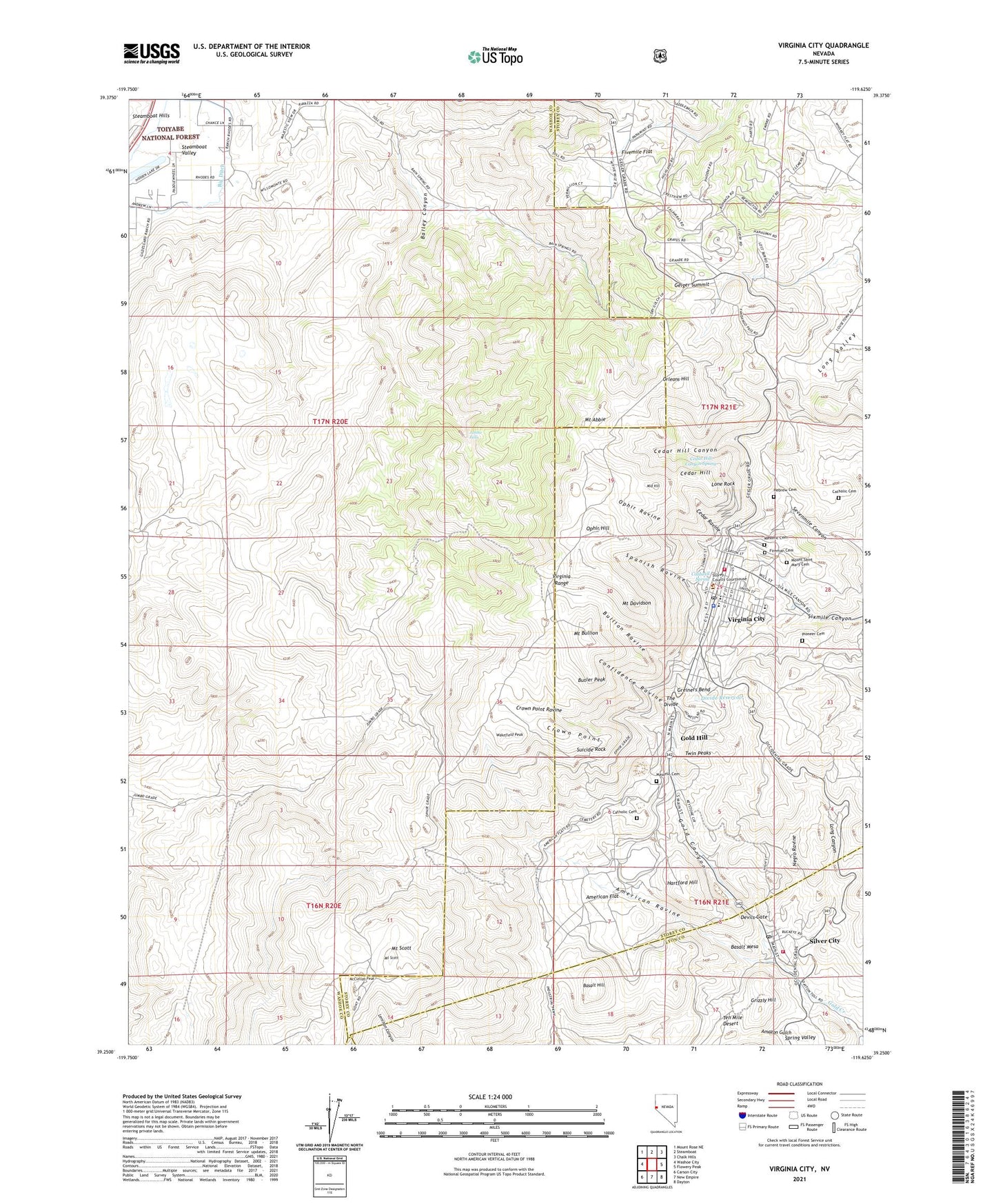Virginia City Nevada US Topo Map Image