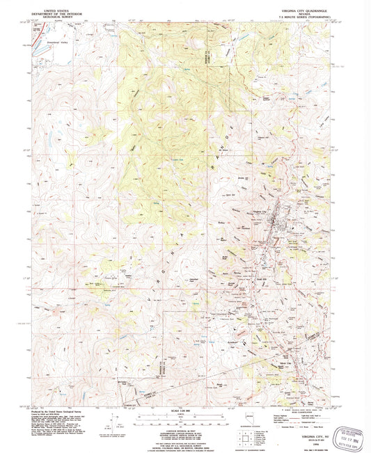 Classic USGS Virginia City Nevada 7.5'x7.5' Topo Map Image