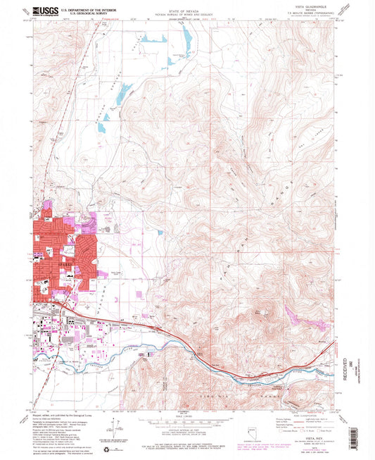 Classic USGS Vista Nevada 7.5'x7.5' Topo Map Image