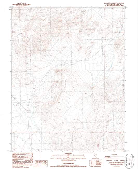 Classic USGS Volcanic Hills East Nevada 7.5'x7.5' Topo Map Image