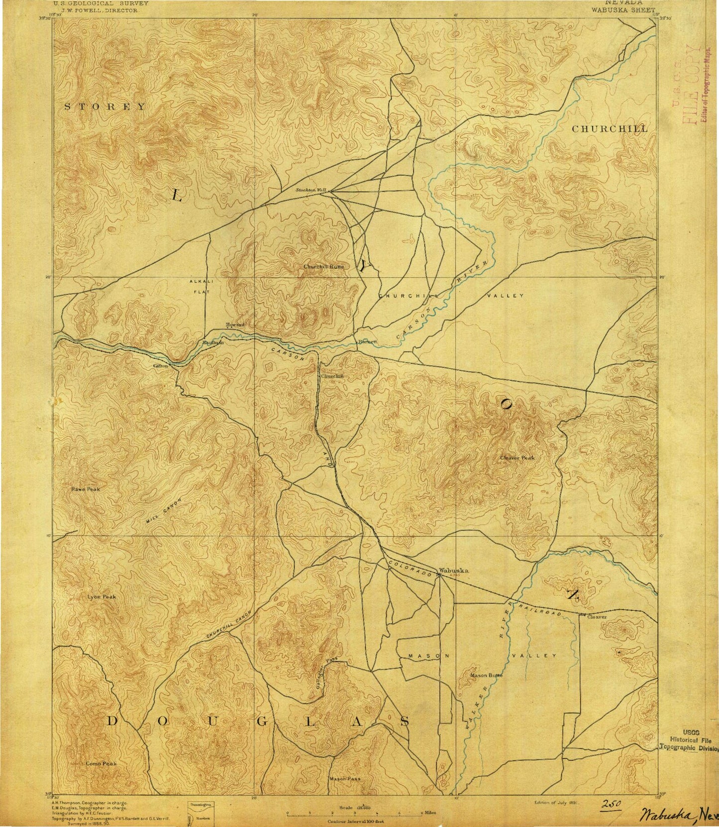 Historic 1891 Wabuska Nevada 30'x30' Topo Map Image