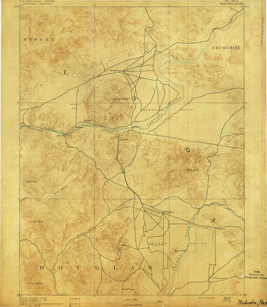 Historic 1891 Wabuska Nevada 30'x30' Topo Map Image