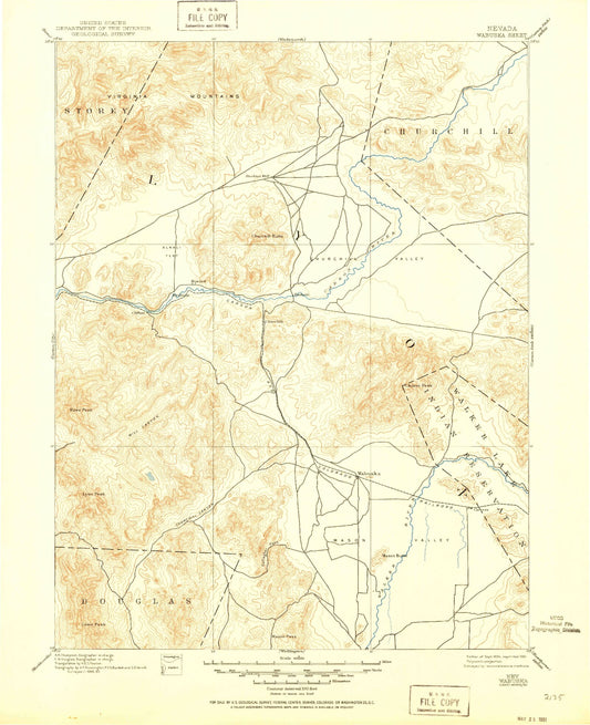 Historic 1894 Wabuska Nevada 30'x30' Topo Map Image