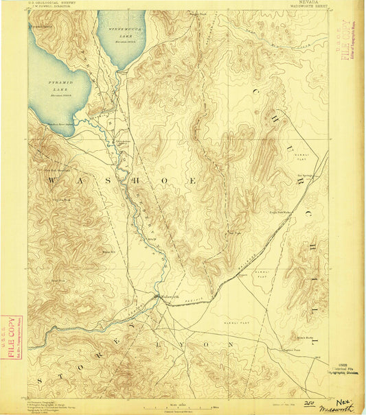 Historic 1892 Wadsworth Nevada 30'x30' Topo Map Image