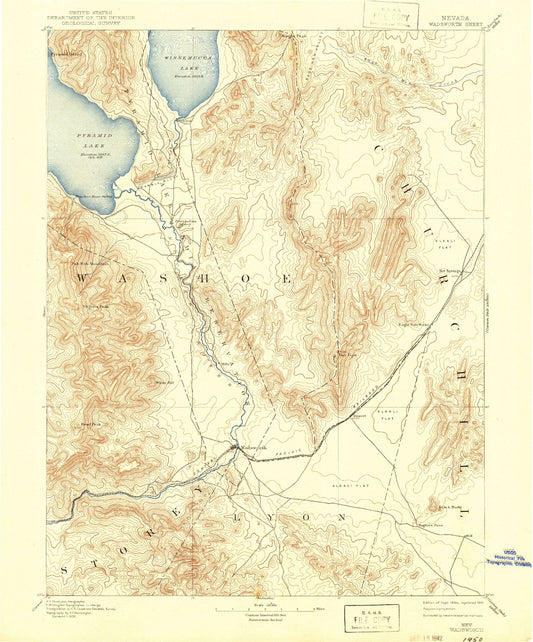 Historic 1894 Wadsworth Nevada 30'x30' Topo Map Image
