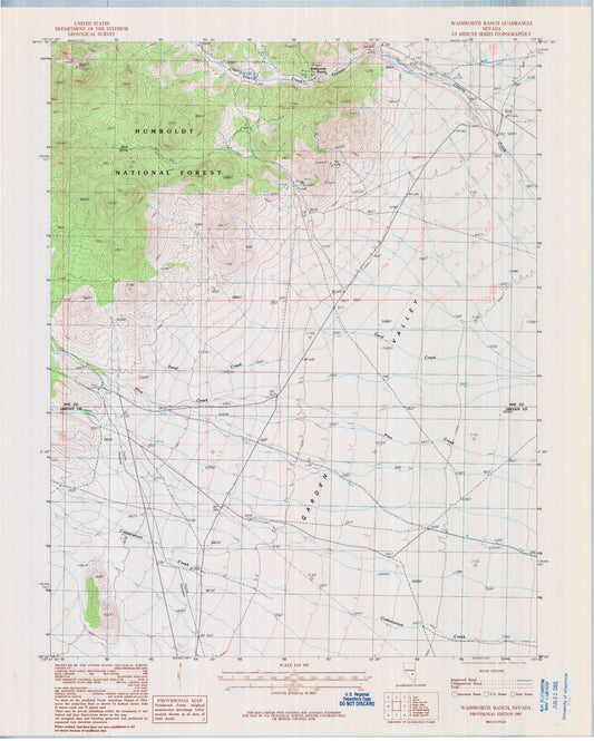 Classic USGS Wadsworth Ranch Nevada 7.5'x7.5' Topo Map Image