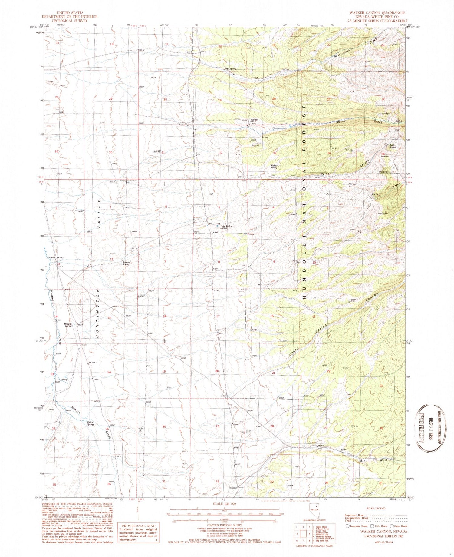 Classic USGS Walker Canyon Nevada 7.5'x7.5' Topo Map Image