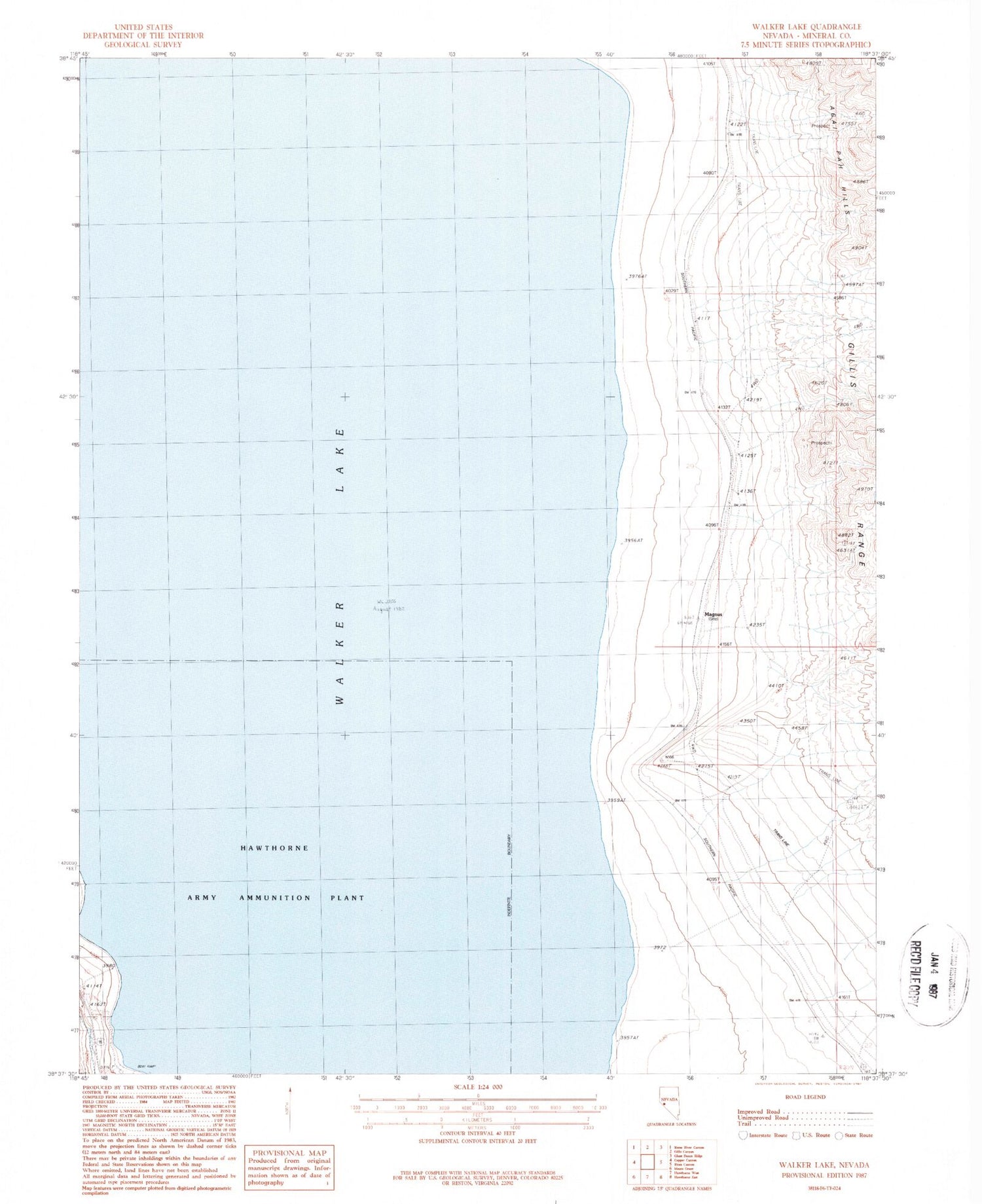 Classic USGS Walker Lake Nevada 7.5'x7.5' Topo Map Image