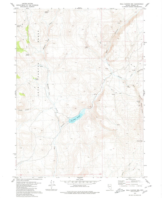 Classic USGS Wall Canyon Reservoir Nevada 7.5'x7.5' Topo Map Image