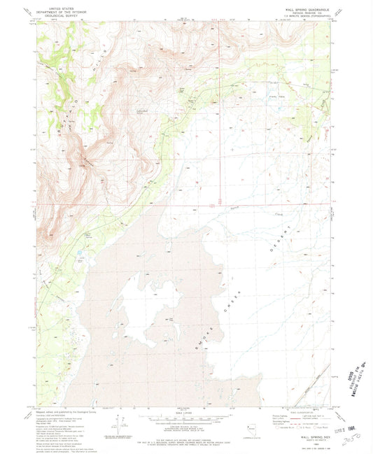 Classic USGS Wall Spring Nevada 7.5'x7.5' Topo Map Image