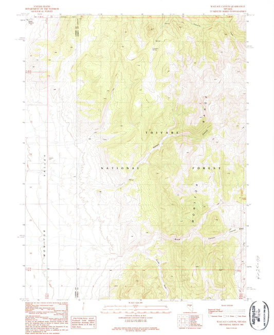 Classic USGS Wallace Canyon Nevada 7.5'x7.5' Topo Map Image