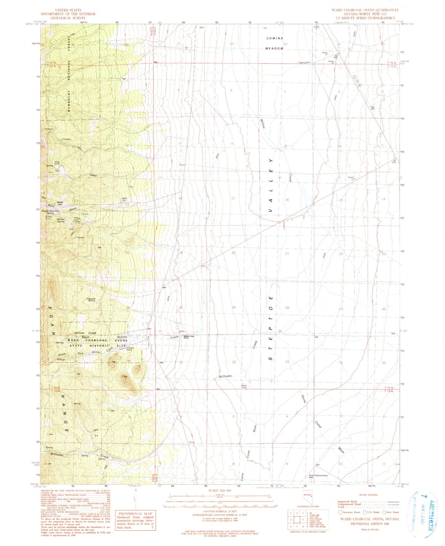 Classic USGS Ward Charcoal Ovens Nevada 7.5'x7.5' Topo Map Image