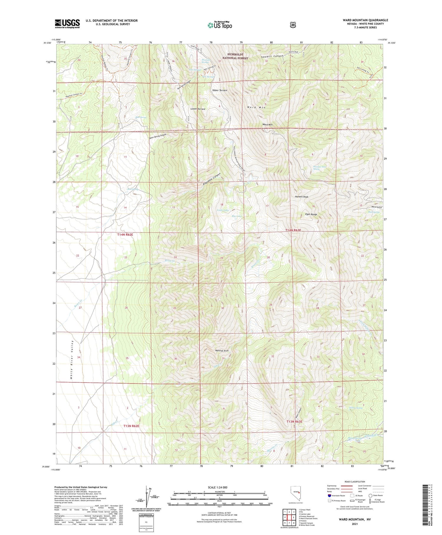 Ward Mountain Nevada US Topo Map Image