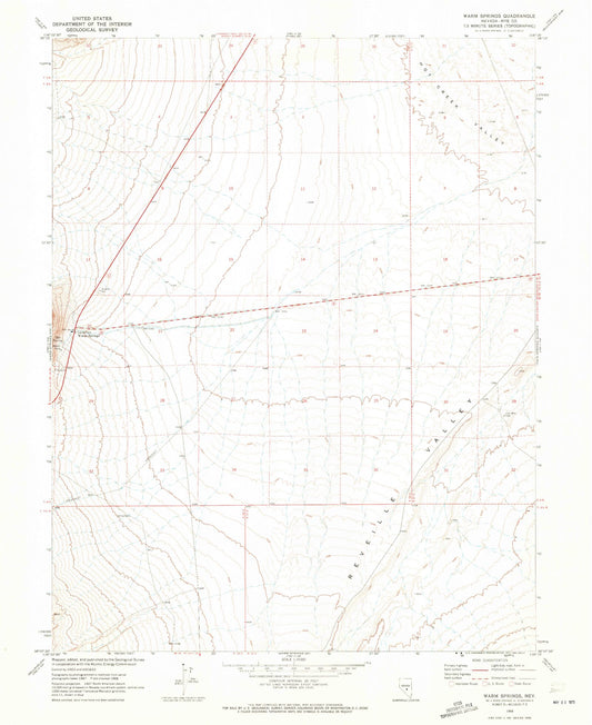 Classic USGS Warm Springs Nevada 7.5'x7.5' Topo Map Image