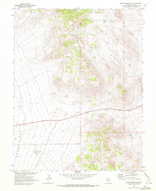 Classic USGS Warm Springs Summit Nevada 7.5'x7.5' Topo Map Image