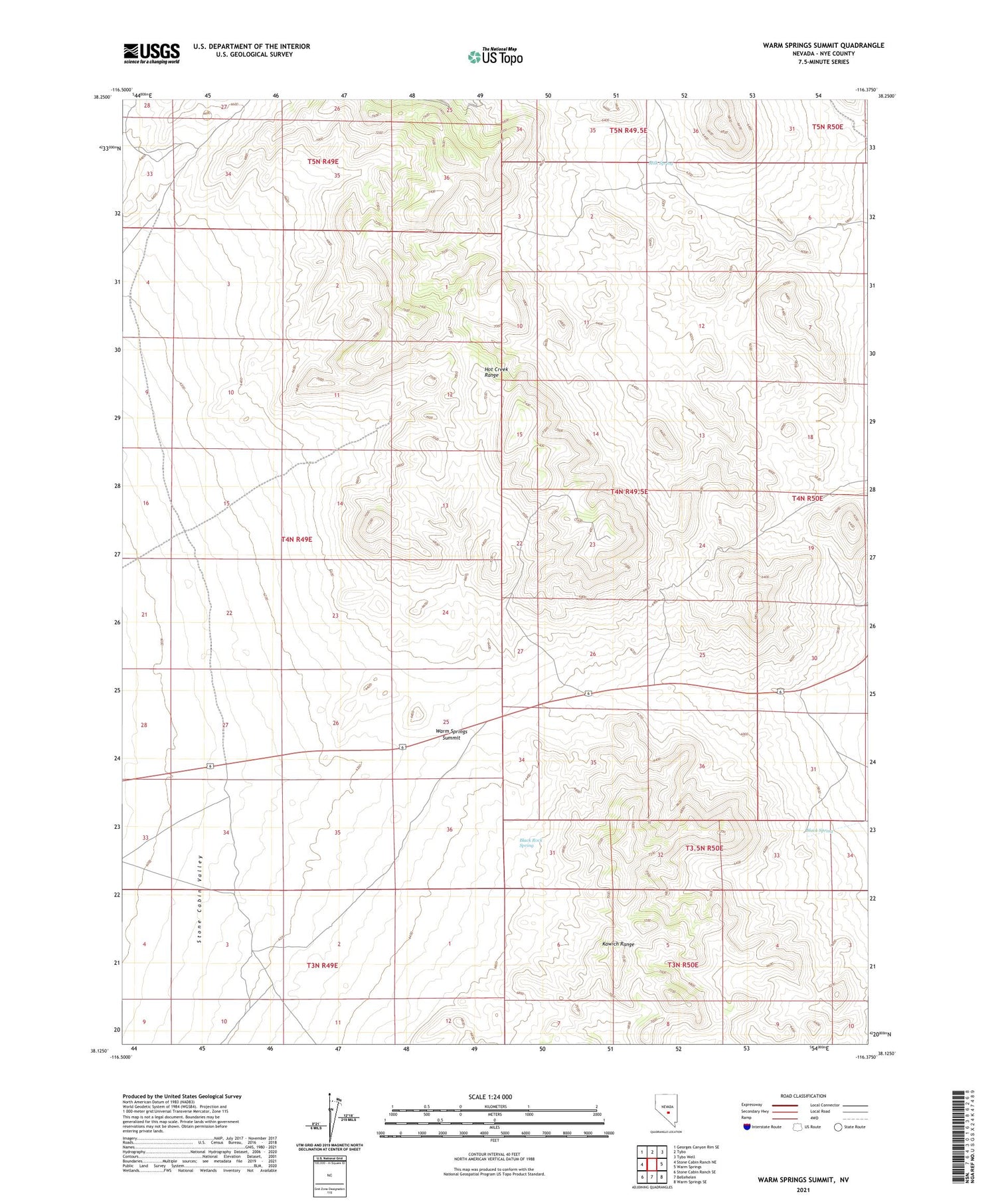 Warm Springs Summit Nevada US Topo Map Image