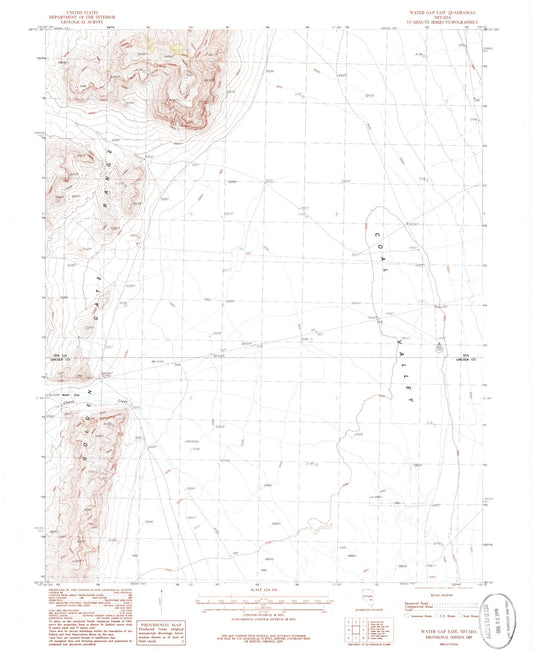 Classic USGS Water Gap East Nevada 7.5'x7.5' Topo Map Image