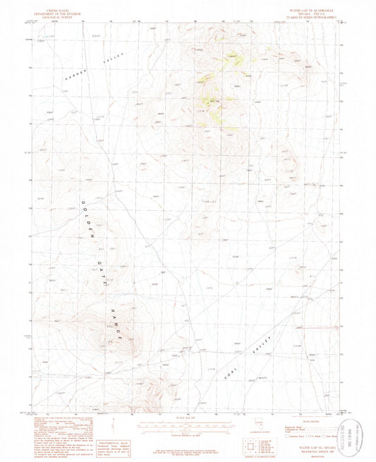 Classic USGS Water Gap NE Nevada 7.5'x7.5' Topo Map Image