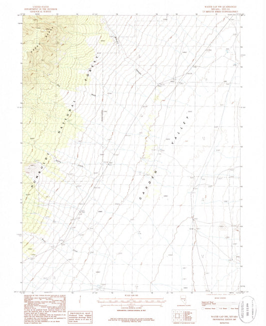 Classic USGS Water Gap NW Nevada 7.5'x7.5' Topo Map Image