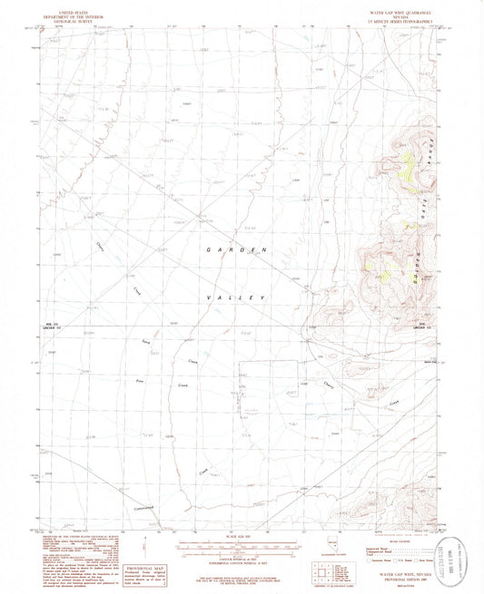 Classic USGS Water Gap West Nevada 7.5'x7.5' Topo Map Image