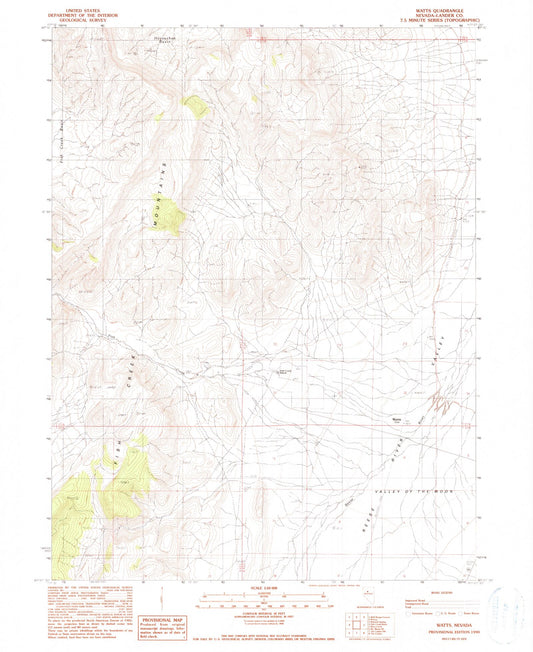Classic USGS Watts Nevada 7.5'x7.5' Topo Map Image