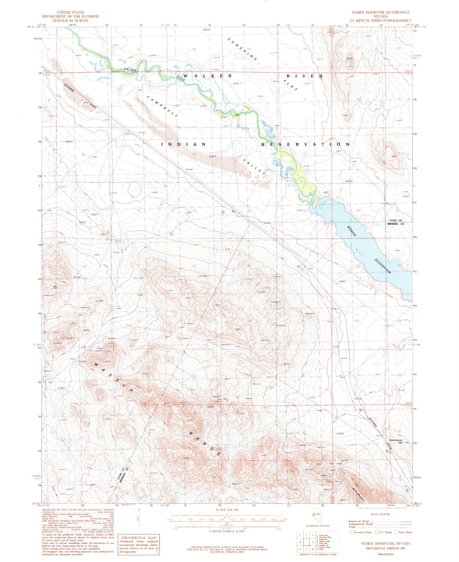 Classic USGS Weber Reservoir Nevada 7.5'x7.5' Topo Map Image