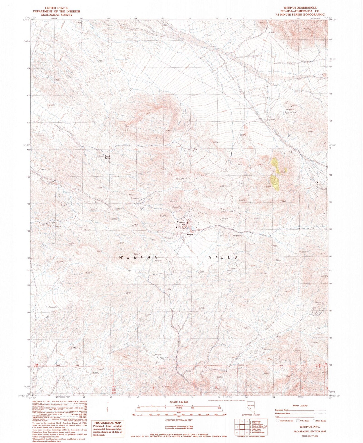 Classic USGS Weepah Nevada 7.5'x7.5' Topo Map Image