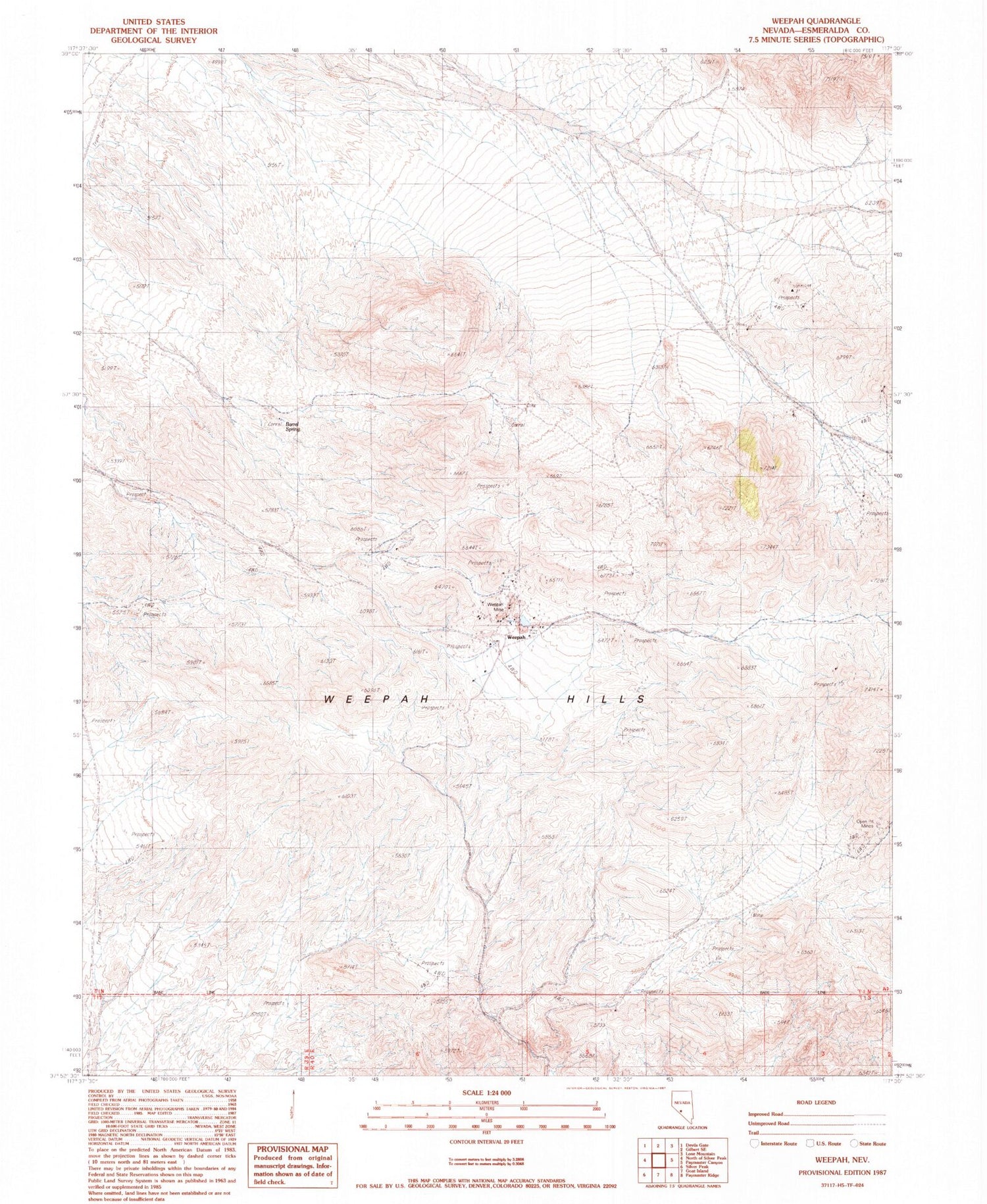 Classic USGS Weepah Nevada 7.5'x7.5' Topo Map Image