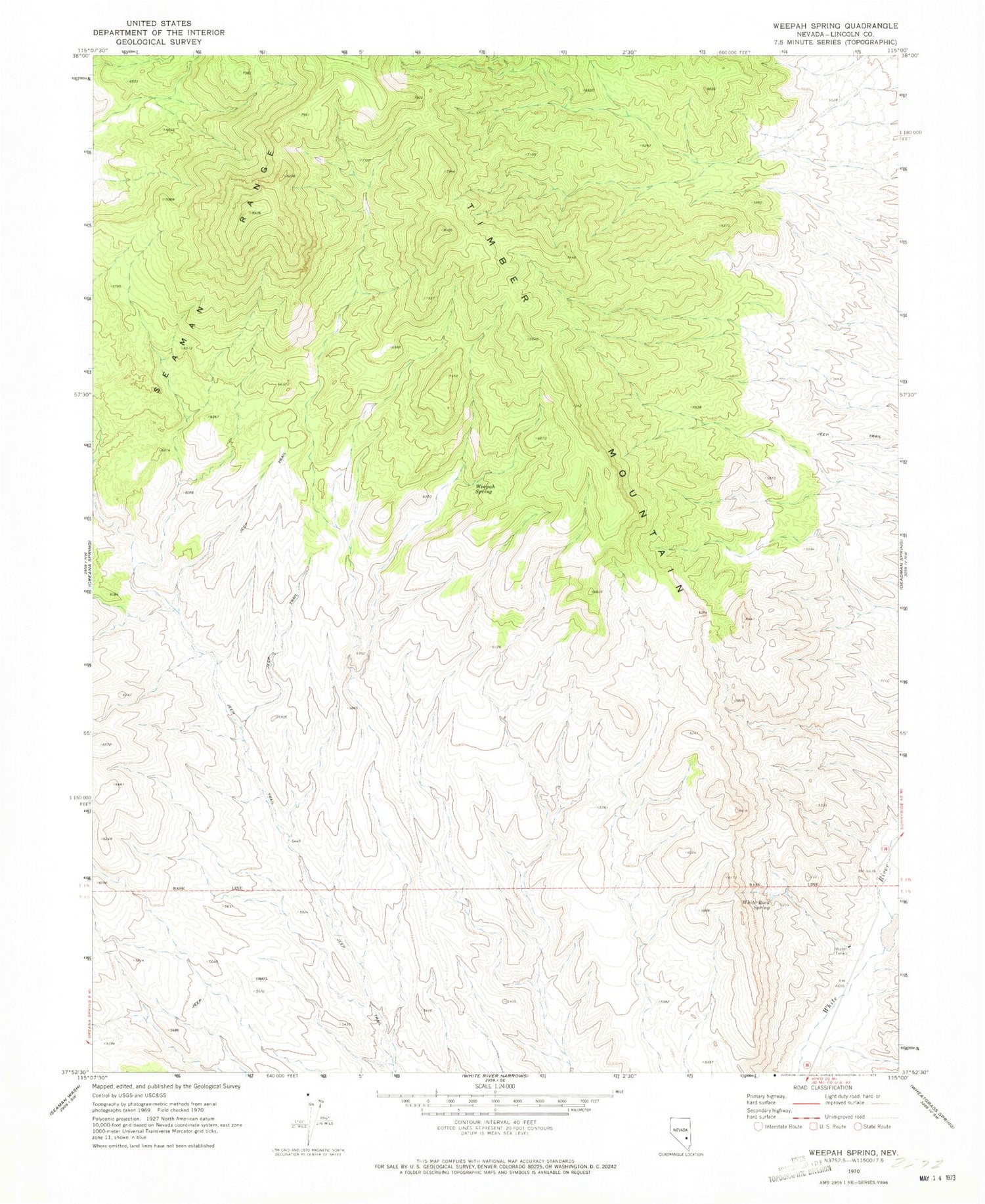 Classic USGS Weepah Spring Nevada 7.5'x7.5' Topo Map Image
