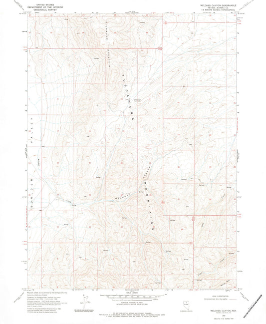 Classic USGS Welches Canyon Nevada 7.5'x7.5' Topo Map Image