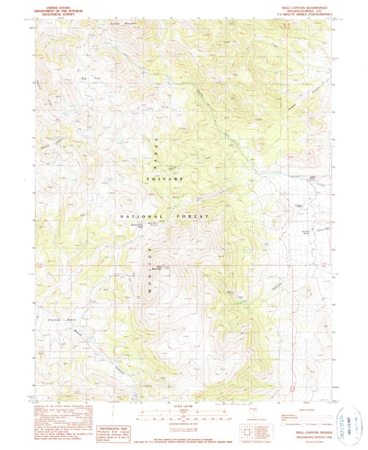 Classic USGS Well Canyon Nevada 7.5'x7.5' Topo Map Image