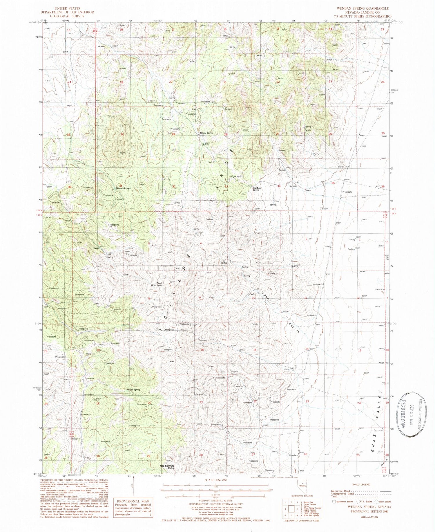 Classic USGS Wenban Spring Nevada 7.5'x7.5' Topo Map Image
