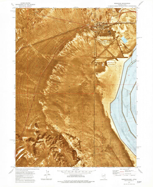 Classic USGS Wendover Utah 7.5'x7.5' Topo Map Image