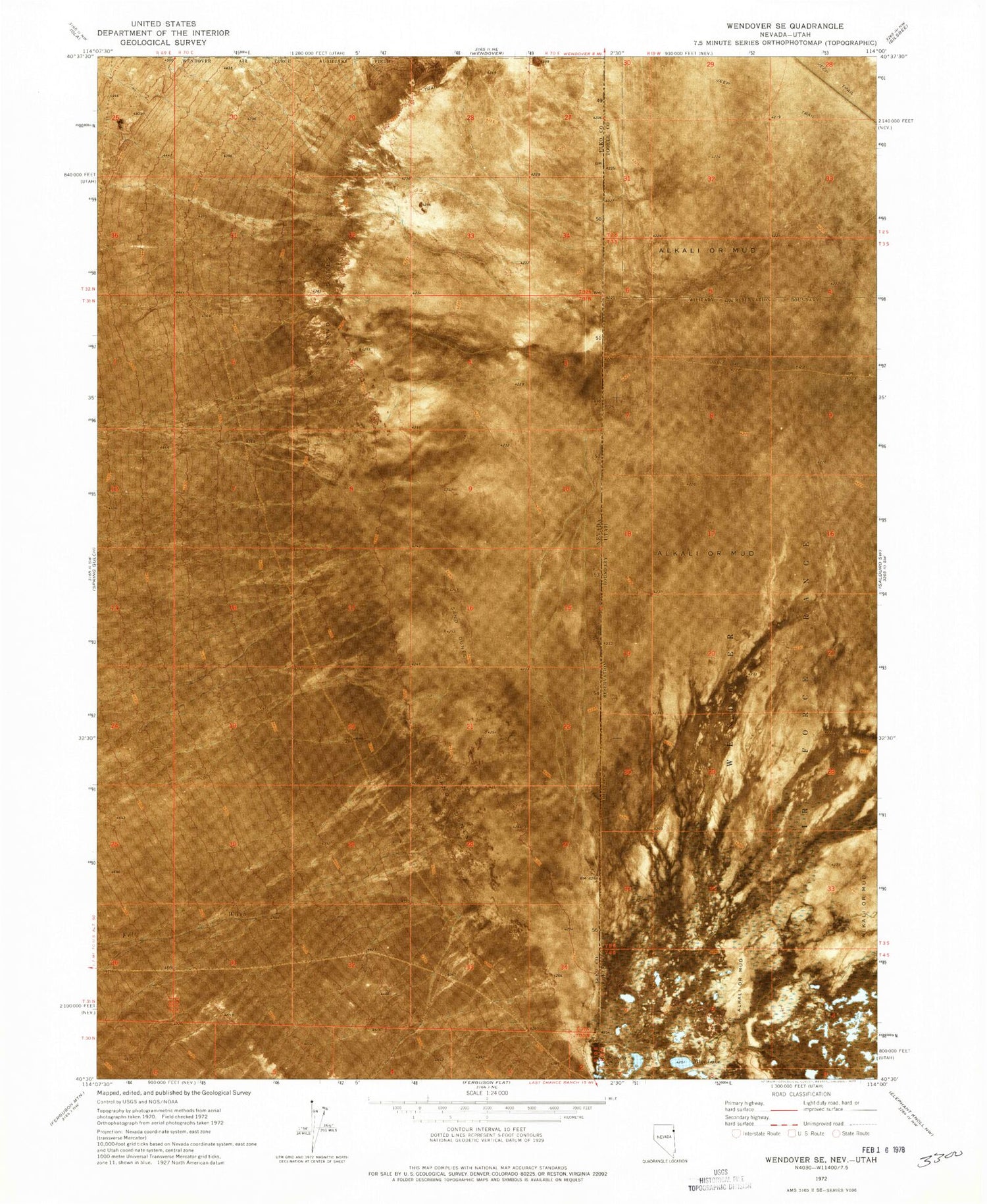Classic USGS Wendover SE Nevada 7.5'x7.5' Topo Map Image
