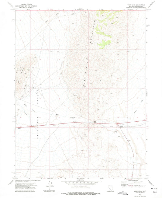 Classic USGS West Gate Nevada 7.5'x7.5' Topo Map Image