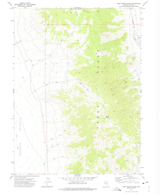 Classic USGS West Morris Basin Nevada 7.5'x7.5' Topo Map Image