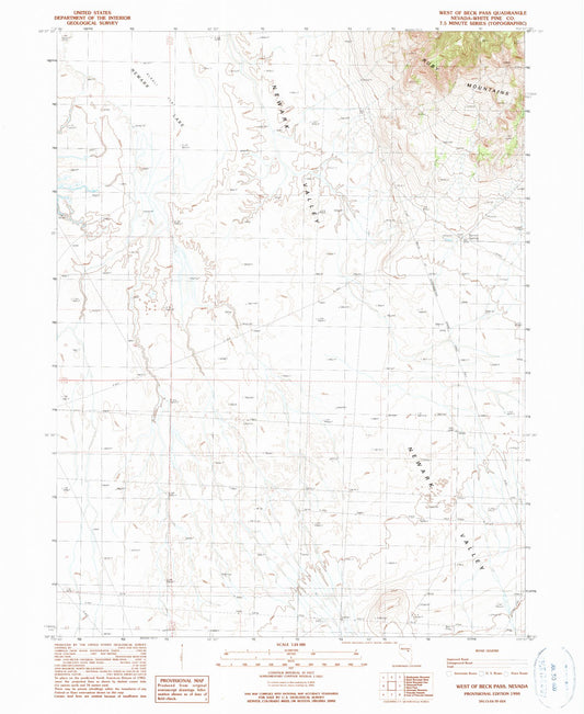 Classic USGS West of Beck Pass Nevada 7.5'x7.5' Topo Map Image