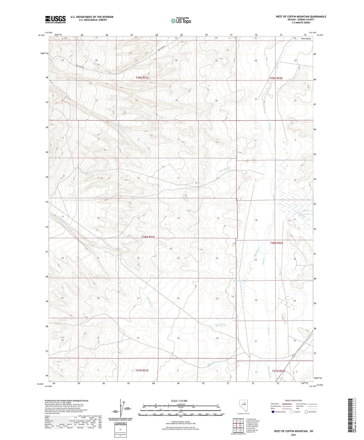 West of Coffin Mountain Nevada US Topo Map Image