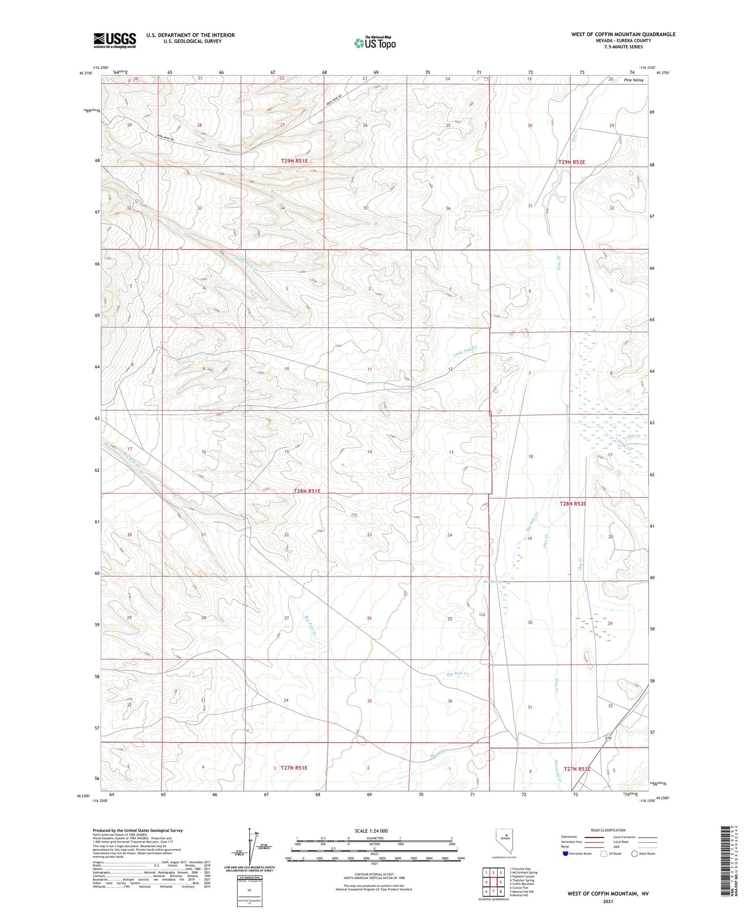 West of Coffin Mountain Nevada US Topo Map Image