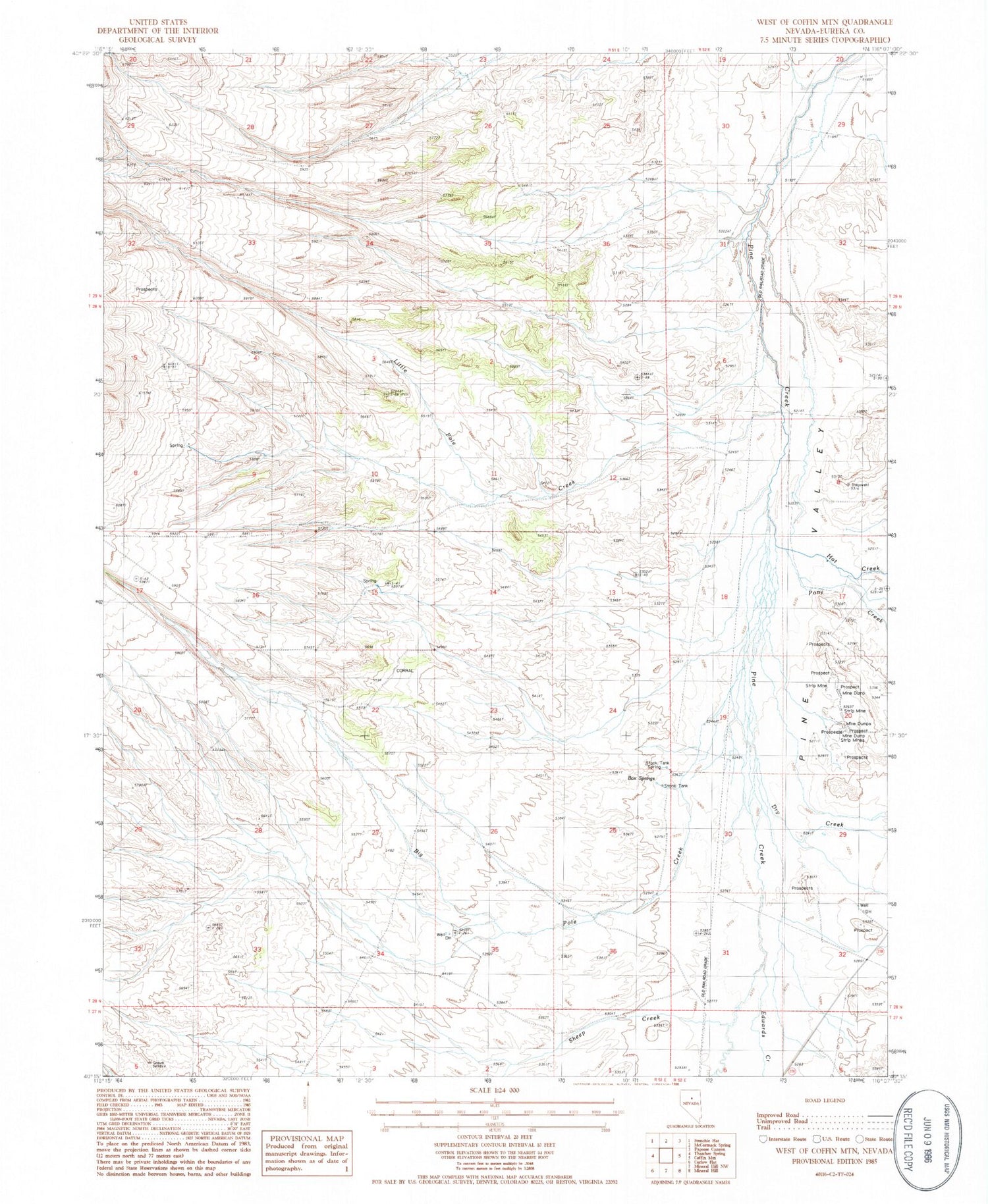 Classic USGS West of Coffin Mountain Nevada 7.5'x7.5' Topo Map Image