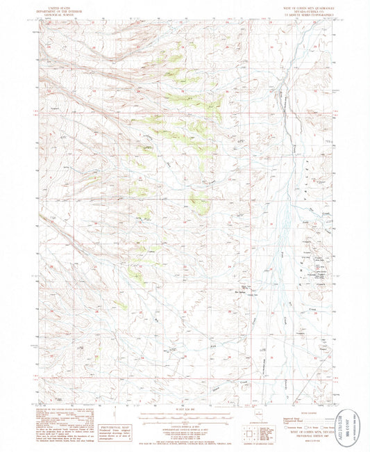 Classic USGS West of Coffin Mountain Nevada 7.5'x7.5' Topo Map Image