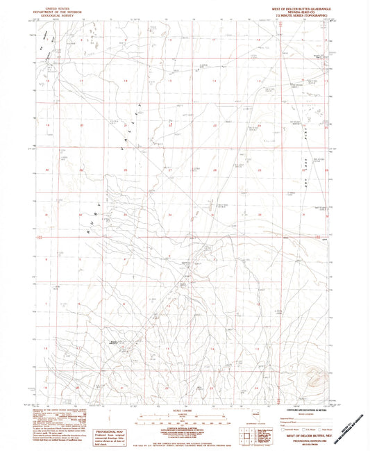 Classic USGS West of Delcer Buttes Nevada 7.5'x7.5' Topo Map Image