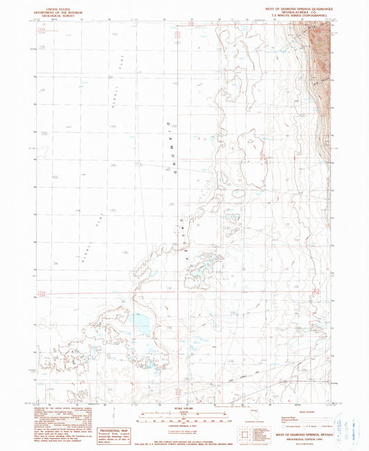 Classic USGS West of Diamond Springs Nevada 7.5'x7.5' Topo Map Image